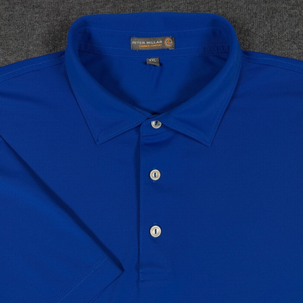 Peter Millar Shirt Mens XXL Blue Solid Stretch Mesh Polo 4E Summer Comfort Golf